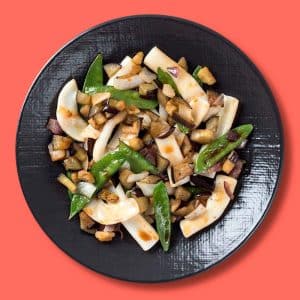 Berenjena japo con soja y pota (calamar) (250 g.)