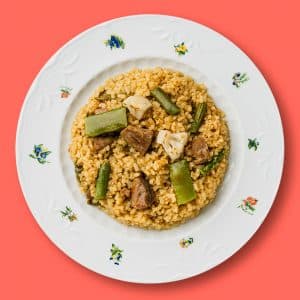 Arroz integral con pavo al ajillo y verduras (400 g.)