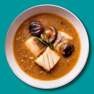 Bacalao asado con sopa miso y setas shiitake (350 g.)