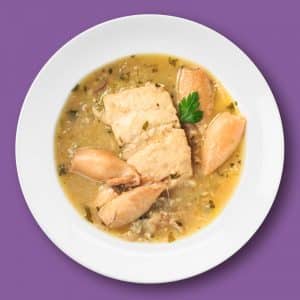 Caldereta de pescado con chipirones encebollados y verduras asadas (350 g.)